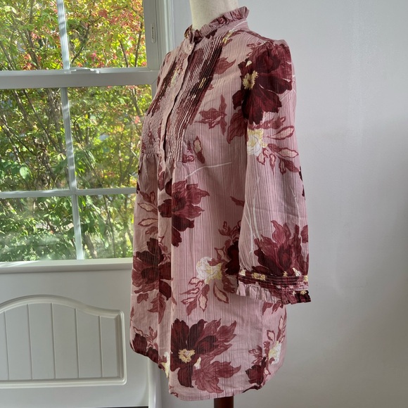 M&S Collection 100% Cotton Pleated Buttoned Front Ruffle Neck Casual Blouse Top - Picture 5 of 14